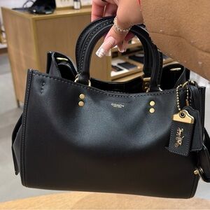 Coach Black Leather Top-Handle Satchel with Gold Hardware